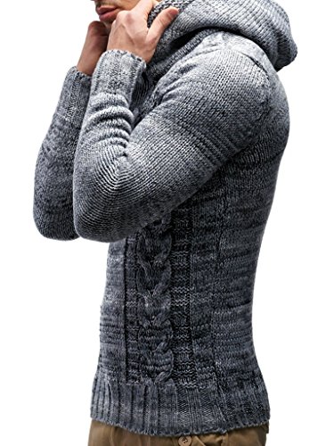 Leif Nelson Los Hombres del Jersey de Punto suéter Encapuchado LN-20227 Gris Medium