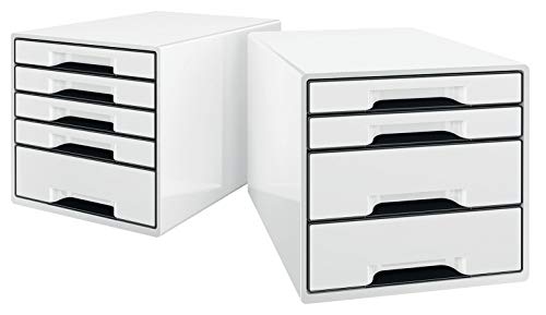 Leitz Buc de 4 Cajones A4 con Rotulador y Bandeja Transparente, Organizador, Gama WOW, Blanco/Negro