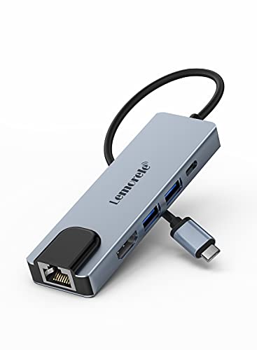 Lemorele Hub USB C con Ethernet - 5 en 1, Aluminio Espacial Adaptador USB C Hub con HDMI 4K, 2 USB 3.0, Carga Súper Rápida de 100W, Compatible MacBook Air/Pro M1, iPad M1, Chromecast, Switch, Windows