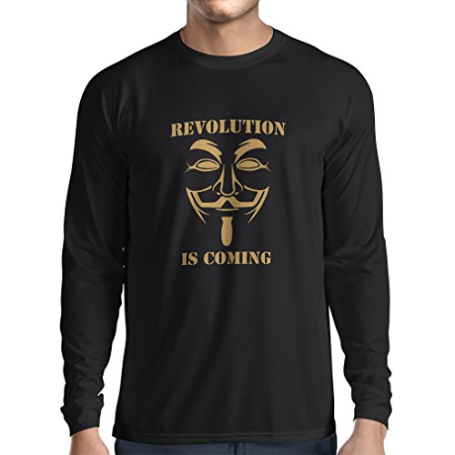 lepni.me Camiseta de Manga Larga para Hombre La Revolución se Acerca Hackers Anónimos Legión V para Vendetta (X-Large Negro Oro)