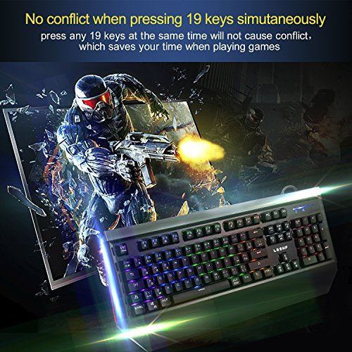 LESHP - Teclado mecánico para juegos con USB, profesional, jugador de juegos Azerty con retroiluminación multicolor para jugadores, Dactylo, etc.