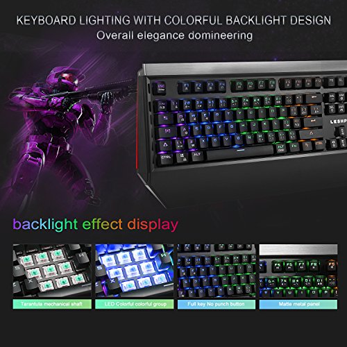 LESHP - Teclado mecánico para juegos con USB, profesional, jugador de juegos Azerty con retroiluminación multicolor para jugadores, Dactylo, etc.