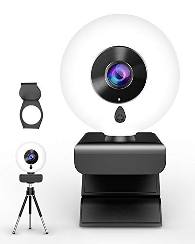 lesvtu 2K HD Webcam con Micrófono y Anillo de Luz, Camara Web con Cover y Tripode para PC/Mac/Ordenador Portatil/Sobremesa, Web CAM para Youtube, Skype, Zoom, Xbox One, PS4 y Videoconferencia