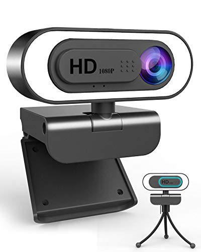 lesvtu Webcam PC con Microfono y Anillo de Luz, Camara Web 1080p con Tapa y Tripode para Ordenador/Portatil/Mac, Web CAM para Youtube, Skype, Zoom, Xbox One, Videoconferencia y Videollamadas