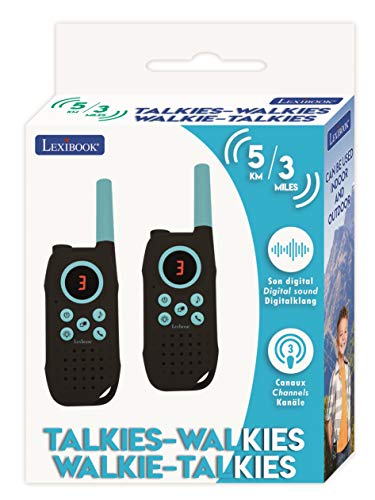 LEXIBOOK exte Par de walkie talkies, Rango transmisión de 5km, Sonido Digital, Juego de comunicación para Interiores y Exteriores, Clip para cinturón, Negro, TW42_01, Color, One Size