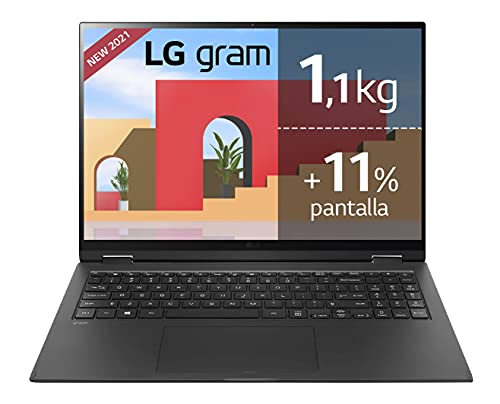 LG Gram 16Z90P Windows 10 Home, Ultraligero de 40.6 cm (16") WQXGA 16:10 IPS (1.2 Kg, autonomía 16.5h, Intel EvoTM i7 11ª gen., Iris Xe, 16GB RAM, 512GB SSD NVMe), Teclado Español, Negro