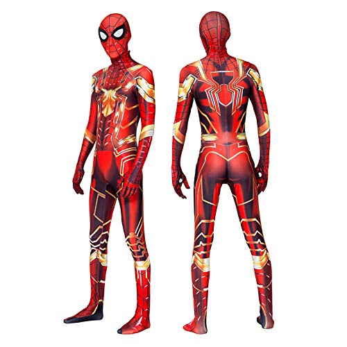 LGYCB Spiderman Bodysuit Traje Jumpsuit Zentai Spider-Man Super Heros Halloween Cosplay Disfraces para Hombres Niños, Juego de Roles Juego Junto Mallas Conjuntos,Gold-Kids L(125~135cm)