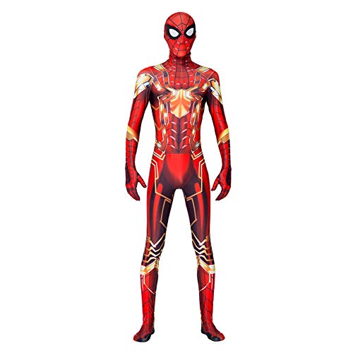 LGYCB Spiderman Bodysuit Traje Jumpsuit Zentai Spider-Man Super Heros Halloween Cosplay Disfraces para Hombres Niños, Juego de Roles Juego Junto Mallas Conjuntos,Gold-Kids L(125~135cm)