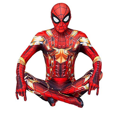 LGYCB Spiderman Bodysuit Traje Jumpsuit Zentai Spider-Man Super Heros Halloween Cosplay Disfraces para Hombres Niños, Juego de Roles Juego Junto Mallas Conjuntos,Gold-Kids L(125~135cm)
