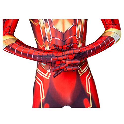 LGYCB Spiderman Bodysuit Traje Jumpsuit Zentai Spider-Man Super Heros Halloween Cosplay Disfraces para Hombres Niños, Juego de Roles Juego Junto Mallas Conjuntos,Gold-Kids L(125~135cm)
