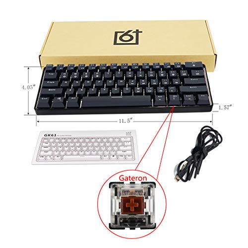 Liaobeiotry LED RGB Teclado retroiluminado mecánico USB con cable, teclado de juego, Rainbow LED Glow Light Keys, Plug & Play, Mini Juegos Teclado Impermeable 61 Teclas Gateron Switchs para PC Mac