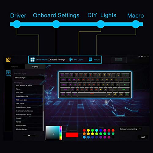 Liaobeiotry LED RGB Teclado retroiluminado mecánico USB con cable, teclado de juego, Rainbow LED Glow Light Keys, Plug & Play, Mini Juegos Teclado Impermeable 61 Teclas Gateron Switchs para PC Mac