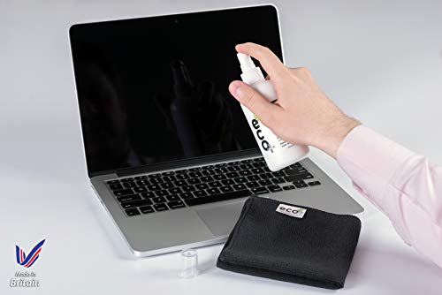 Limpiador de pantalla (100ML) + Toalla de microfibra fina (30x30cm) - Producto natural - MADE IN UK, Producto verde, NO AMONIACO Y ALCOHOL, Limpia todos los polvos y las manchas, Lo mejor para Plasma LED / LCD / / portátil, iPhone, iPad, Computadoras, Las