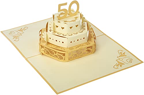 Lin - Tarjeta 3D tipo pop up para invitación o felicitación de boda, o felicitación de 50 aniversario de boda, con diseño de tarta