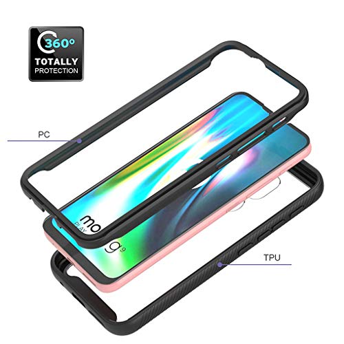 Liner Funda para Motorola Moto E7 Plus / G9 Play, Estuche Antigolpes Transparente PC Carcasa Doble Bumper Silicona TPU y Built-in Marco, Ligero Caso para Motorola Moto E7 Plus / G9 Play - Negro/Claro