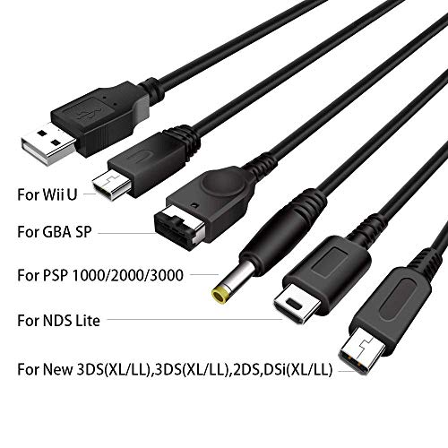 Link-e : Cable cargador USB 5 en 1 compatible con consolas Nintendo 3DS, DSI, GBA, DS Lite, mando de juego de Wii-U y Sony PSP