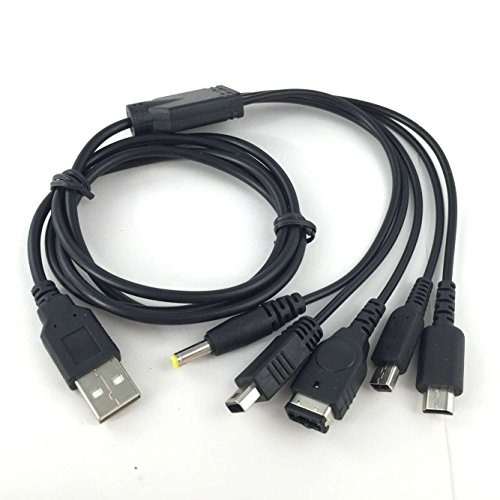 Link-e : Cable cargador USB 5 en 1 compatible con consolas Nintendo 3DS, DSI, GBA, DS Lite, mando de juego de Wii-U y Sony PSP