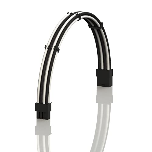 LINKUP - 50cm 8 Pines (6+2) GPU PCI-E Fuente de Alimentación PSU Cable de Extensión de PC Personalizado con Funda Trenzada y Peine┃Un Solo Paquete┃500mm - Blanco Negro