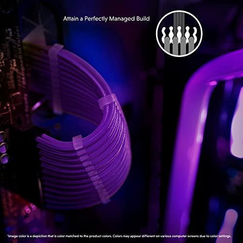 LINKUP - 50cm Cable con Manguito - Prolongación de Cable para Fuente de Alimentación con Kit de Alineadores┃1x 24P (20+4) MB┃2X 8P (4+4) CPU┃2X 8P (6+2) GPU┃500mm - Púrpura