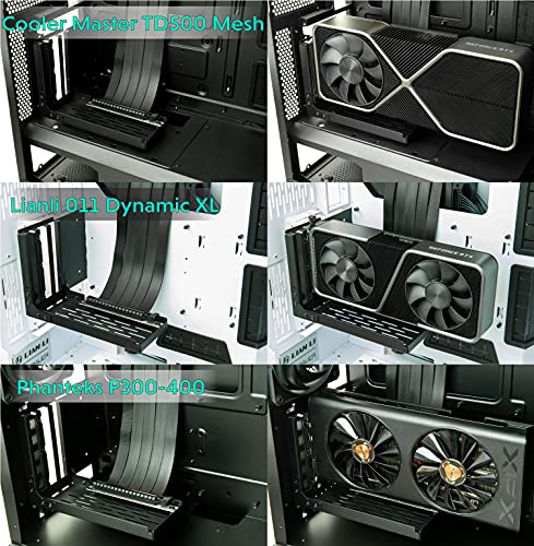 LINKUP Kit con Soporte Vertical GPU para Tarjetas Gráficas y LINKUP Ultra PCIe 4.0 X16 Cable Gen4 Riser 90 Grados Ángulo Recto 25cm Negro