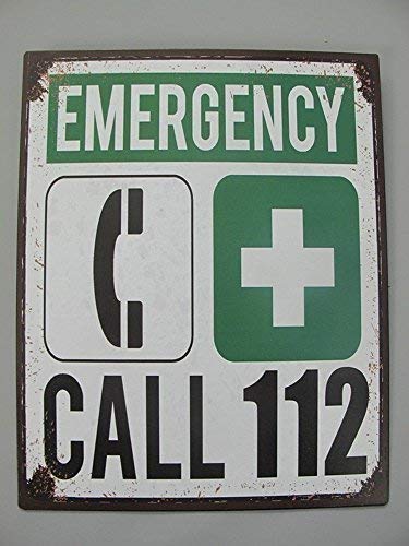 Linoows Nostalgia Letrero de Metal, Emergency Call 112 , Llamada Signo de 25x20