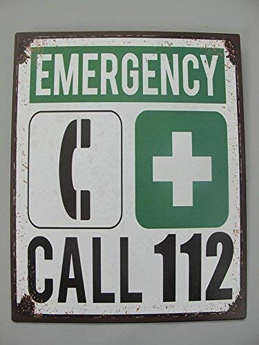 Linoows Nostalgia Letrero de Metal, Emergency Call 112 , Llamada Signo de 25x20