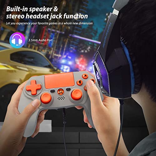 Lioeo Mando para PS4 Inalambricos, Gamepad Controller para Playstation 4 Inalámbrico de Doble Vibración Six-Axis con Touch Pad y Conector de Audio 3,5mm para Playstation 4 / PS3 / PC (Naranja Gris)