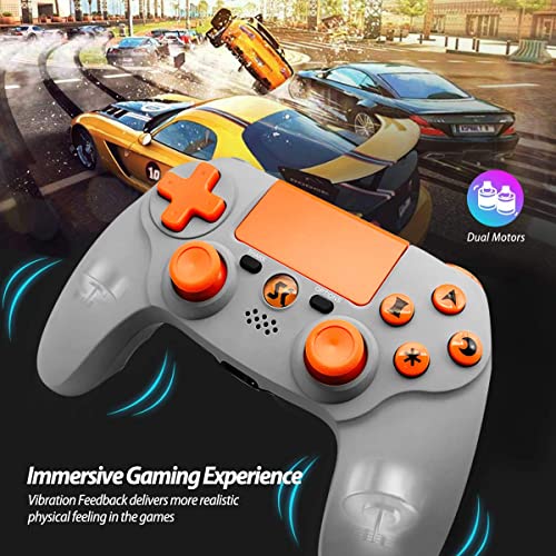 Lioeo Mando para PS4 Inalambricos, Gamepad Controller para Playstation 4 Inalámbrico de Doble Vibración Six-Axis con Touch Pad y Conector de Audio 3,5mm para Playstation 4 / PS3 / PC (Naranja Gris)