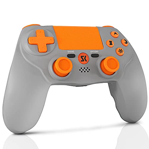 Lioeo Mando para PS4 Inalambricos, Gamepad Controller para Playstation 4 Inalámbrico de Doble Vibración Six-Axis con Touch Pad y Conector de Audio 3,5mm para Playstation 4 / PS3 / PC (Naranja Gris)