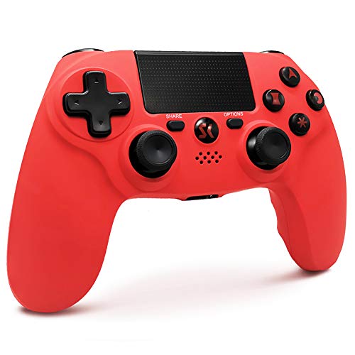 Lioeo Mando para PS4 Inalambricos, Mando para PS4 Gamepad de Doble Vibración Shcok Six-Axis con Touch Pad y Conector de Audio para Playstation 4 / PS3 / PC (Rojo)
