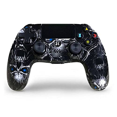 Lioeo Mando para PS4 Inalambricos, Mando para PS4 Gamepad de Doble Vibración Shcok Six-Axis con Touch Pad y Conector de Audio para Playstation 4 / PS3 / PC (Cráneo Negro)