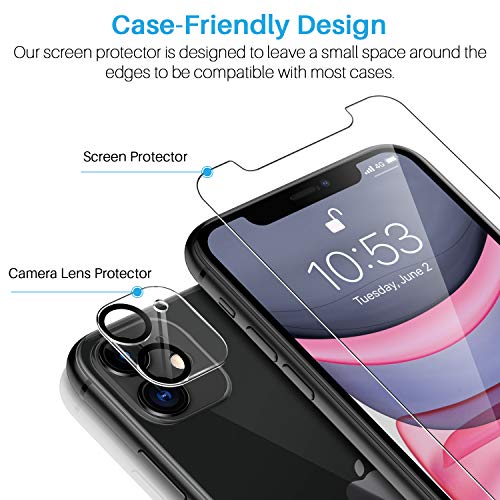 LK 6 Pack Protector de Pantalla Compatible con iPhone 11 6.1 Pulgadas,Contiene 3 Pack Cristal Vidrio Templado y 3 Pack Protector de Lente de cámara, Doble Protección,Marco de Posicionamiento