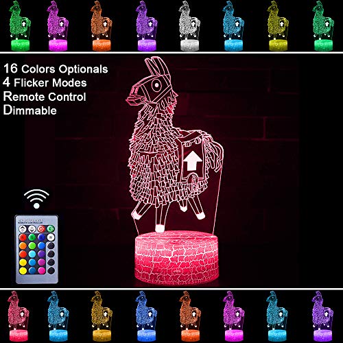 Llama Night Lights Fortress Battleroyale Luces LED de ilusión óptica 3D Lámparas de noche Guía para habitación de niños Mejor Bday Xmax Opciones de regalo para amantes del juego Niños