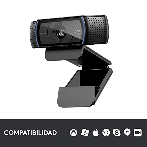 Logitech C920 HD Pro Webcam, Videoconferencias 1080P FULL HD 1080p/30 fps, Sonido Estéreo, Corrección de Iluminación HD, Skype/Google Hangouts/FaceTime, Para Gaming, PC/Mac/Android/Chromebook - Negra