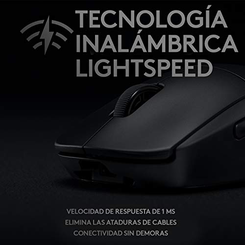 Logitech G PRO Ratón Gaming Inalámbrico, Captor HERO 25K, 25,600 DPI, RGB, Ultra-ligero, Peso Reducido, 4-8 Botones Programables, Batería Larga Duración, POWERPLAY-compatibile, PC/Mac - Negro