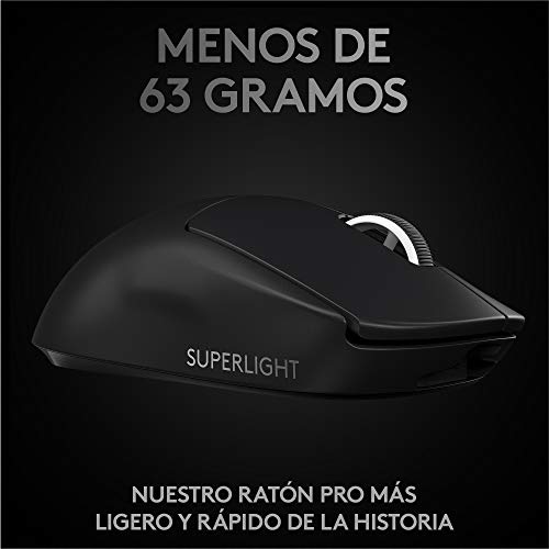 Logitech G PRO X SUPERLIGHT Ratón Gaming Inalámbrico, Captor HERO 25K, 25,600 DPI, Ultraligero con 63g, Peso Reducido, 5 Botones Programables, Batería Larga Duración, PC/Mac - Negro