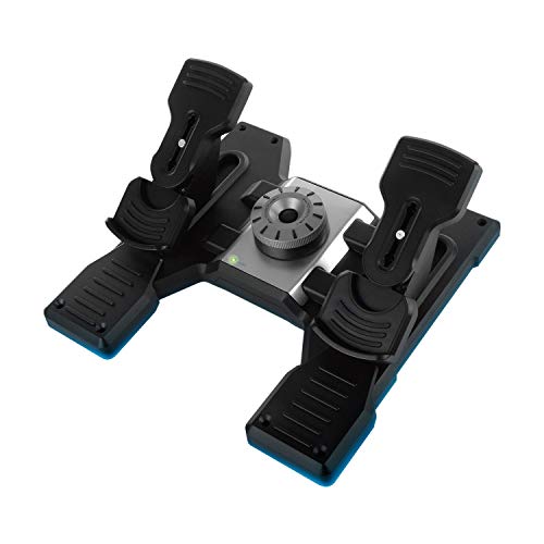 Logitech G Saitek Pro Flight Rudder Pedals, Timón/Pedales para Vuelo y Freno para Simullación de Vuelo, Centrado Automático, Tensión Ajustable, USB, PC - Negro