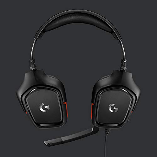 Logitech G332 Auriculares Gaming con Cable, Transductores 50 mm, Almohadillas Giratorias Cuero Sintético, 3,5 mm Jack, Mic Volteable para Silenciar, Ultra-Ligero, PC/Xbox One/PS4/Switch - Negro/Rojo