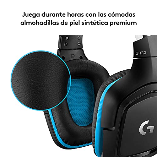 Logitech G432 Auriculares Gaming con Cable, Sonido 7.1 Surround, DTS Headphone:X 2.0, Transductores 50mm, USB y Jack Audio 3,5mm, Microfóno Volteable, Peso Ligero, PC/Mac/Xbox One/PS4/Switch - Negro