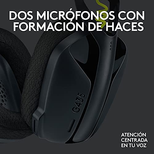 Logitech G435 Auriculares Inalámbricos LIGHTSPEED para Gaming - Ligeros, micrófono integrado, Batería de 18 horas, Compatibles con Dolby Atmos, Bluetooth, PC, PS4, PS5, Móvil - Negro