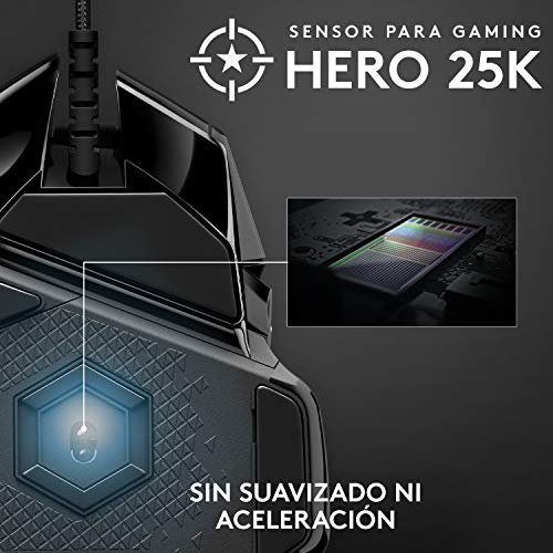 Logitech G502 HERO Ratón Gaming Edición Especial con Cable Alto Rendimiento, Captor HERO 25K, 25,600 DPI, RGB, Peso Personalizable, 11 Botones Programables, PC/Mac - Blanco y Negro