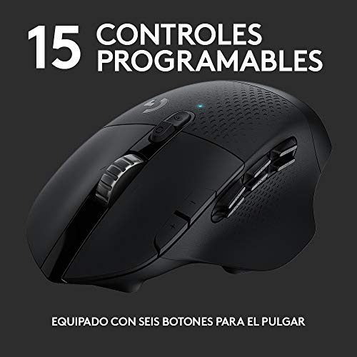 Logitech G604 LIGHTSPEED Ratón Gaming Inalámbrico, Captor HERO 25K, 25,600 DPI, 15 Botones Programables, Batería 240h, Compatible con PC/Mac - Negro