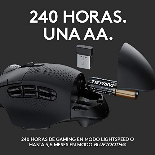 Logitech G604 LIGHTSPEED Ratón Gaming Inalámbrico, Captor HERO 25K, 25,600 DPI, 15 Botones Programables, Batería 240h, Compatible con PC/Mac - Negro