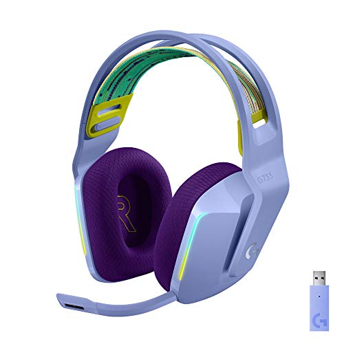 Logitech G733 LIGHTSPEED Auriculares con Micrófono Inalámbricos para Gaming con Diadema con Suspensión, LIGHTSYNC RGB, Tecnología de Micrófono Blue VO!CE, Ligeros, 29h de batería - Lila