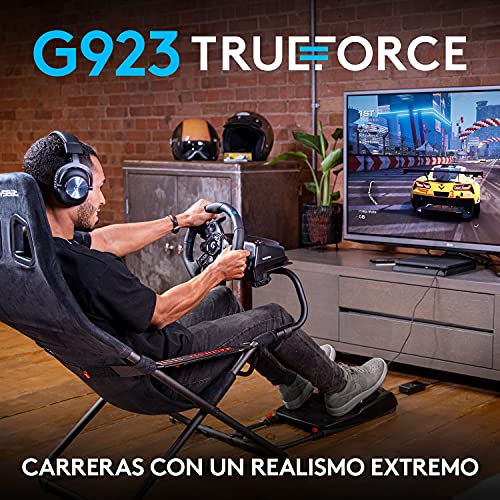 Logitech G923 TRUEFORCE Volante de Carreras y Pedales hasta 1000Hz Force Feedback, Pedales personalizables, Embrague Dual, Volante cubierto de Cuero Auténtico para PS5, PS4, PC y Mac - Negro