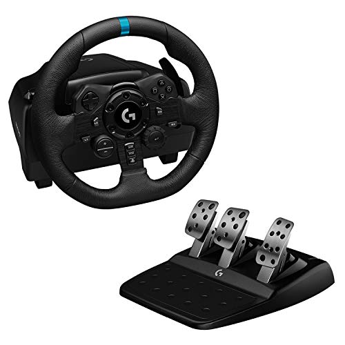 Logitech G923 TRUEFORCE Volante de Carreras y Pedales hasta 1000Hz Force Feedback, Pedales personalizables, Embrague Dual, Volante cubierto de Cuero Auténtico para PS5, PS4, PC y Mac - Negro