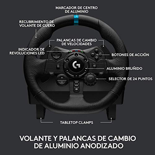 Logitech G923 Volante y Pedales de Carrera para PS5, PS4 y PC, Uk Inglés Enchufe de alimentación, Tipo G, Negro
