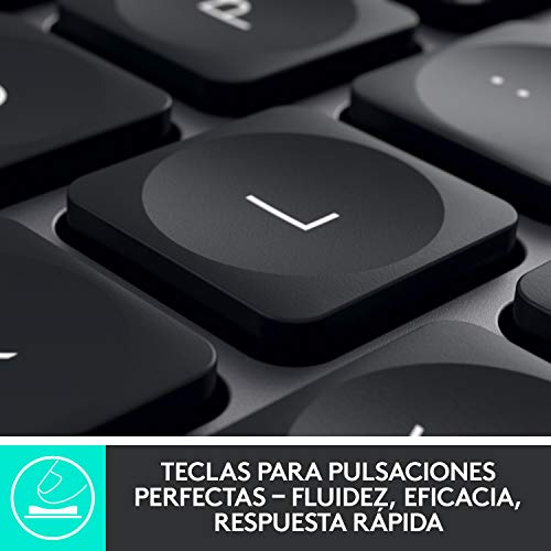 Logitech MX Keys Advanced Teclado Inalámbrico, Bluetooth, Clara Respuesta Táctil, Retroiluminación, USB-C, PC/Mac/Portátil, Windows/Linux/IOS/Android, Disposición QWERTY Español, color Negro