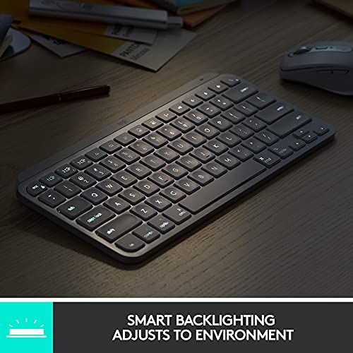 Logitech MX Keys Mini Teclado Minimalista inalámbrico Iluminado, Compacto, Bluetooth, retroiluminado, USB-C, Compatible con Apple MacOS, iOS, Windows, Linux, Android, Metal Build - Grafito
