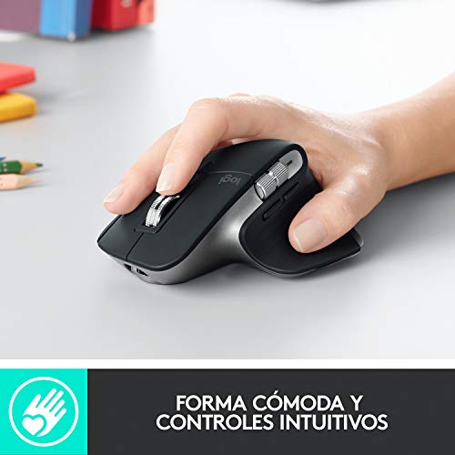 Logitech MX Master 3 Advanced Ratón Inalámbrico para Mac, Receptor USB, Bluetooth, 2.4GHz, Desplazamiento Rápido, Seguimiento 4K DPI en Cualquier Superficie, 7 Botones, Recarcable,Mac, iPadOS, Gris